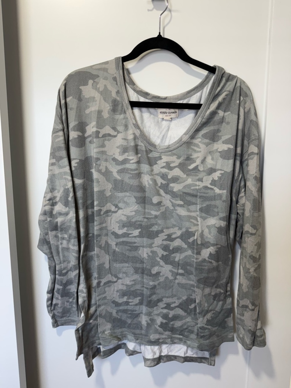 Simply Threads Green and Grey Camo Lightweight Long Sleeve Top